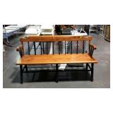 Pine deacons bench- blue & natural, 60" long, some