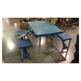 Blue poly folding camping picnic table with the