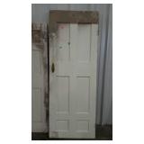 Old wood door, 6 panel with brass hardware and
