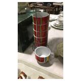 Six World market cups and cupholder