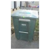 Large wheeled trash collection bin. Used