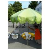 Leather umbrella with flower design on the inside,