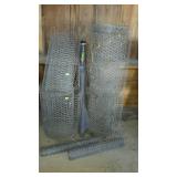 Screen lot, chicken wire, screen fabric and bird
