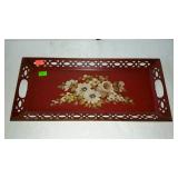 Metal tray, reticulated edges and painted