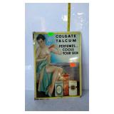 Colgate talcum perfumes sign, show some age wear,