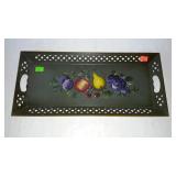 Metal tray, reticulated edges and painted fruit