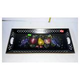 Metal tray, reticulated edges and painted fruit