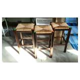 Rush bottom counter stools, set of three - 14 x