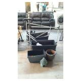 Gardening lot - planters, bird house, and two