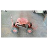 Lawn garden seat with wheels and basket