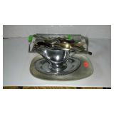 Metalware - Hammered aluminum tray, silverplate