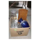 Misc - etched glasses and stemware, cobalt vase,