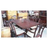 Table & chair set - mahogany double pedestal