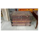 Vintage Flat Top Trunk, wooden strap type, shows