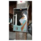 Wall decor mirror with puzzle style inlaid lady
