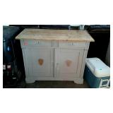 Painted two drawer server with wood top, measures