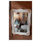 Wicker framed beveled mirror, 27 x 37