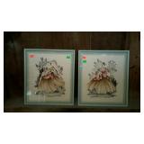 Pair of fancy dress ladies, signed Bernard, 17" x