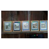 Nursery rhyme pictures, set of five, framed 12" x