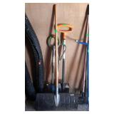 Tool lot, snow shovel scoop, 2 trench shovels,