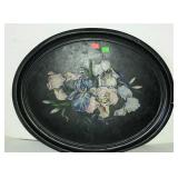 Older floral painted tole serving tray, 28"
