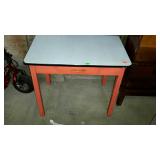 Early Table, older enamel top with peach colored