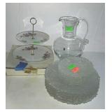 Glassware, dessert stand, pitcher, plates