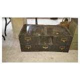 Heavy metal card catalog. Missing one drawer.