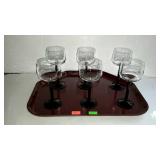 Set of six stem wine  glasses, black pedestal