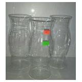 Three clear glass hurricane chimneys, 12" tall