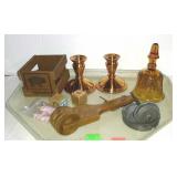 Decor lot with candle holders, bell, mini