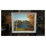 Painting on board - fall foliage lake scene - 23
