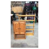 Oak finish double door wall cabinet with open