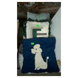 Throw pillows, three different styles, a poodle,