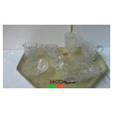 Tray of assorted clear glassware, pressed and