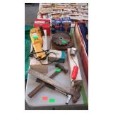 Tool lot with hammers, saw blades, oil filters