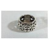 Wide Sterling Silver Heart & Swirl Ring Size 7.75