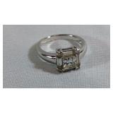 Sterling Silver CZ w/ 4 Corner Accent Stones Size