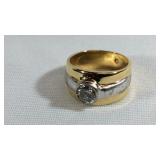 Gold Plated 2-Tone CZ Wide Ring Size 7.25