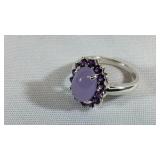 Sterling Silver Purple Jade w/ Amethyst Halo