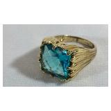 Ascher Cut Aqua Colored Stone Set in Gold Plated