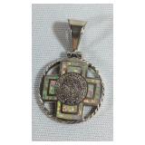 Opal Mayan Calendar Pendant Hallmarked "MEX950"
