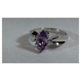 Sterling Silver Marquise Amethyst Ring Size 4 1.9