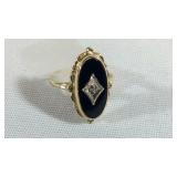 Vintage 10 K Yellow Gold Diamond & Black Onyx