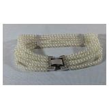 5 Strand Pearl Bracelet w/ CZ Link Accents