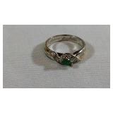Emerald & Diamond Accent Sterling Silver Ring
