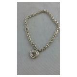 Heart CZ Sterling Silver 7 inch Bracelet