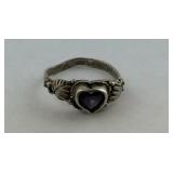 Amethyst Heart Sterling Silver Ring Size 3.5