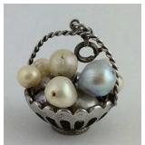 Pearls in Sterling Silver Basket Pendant