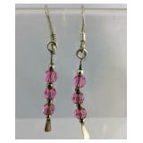 Pink Bead Sterling Silver Dangle Earrings